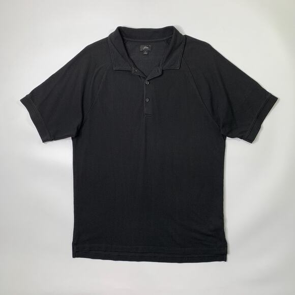 J Crew Polo Shirt Mens L Black Tech Coolmax Technology Waffle Knit Short Sleeve - Picture 2 of 9